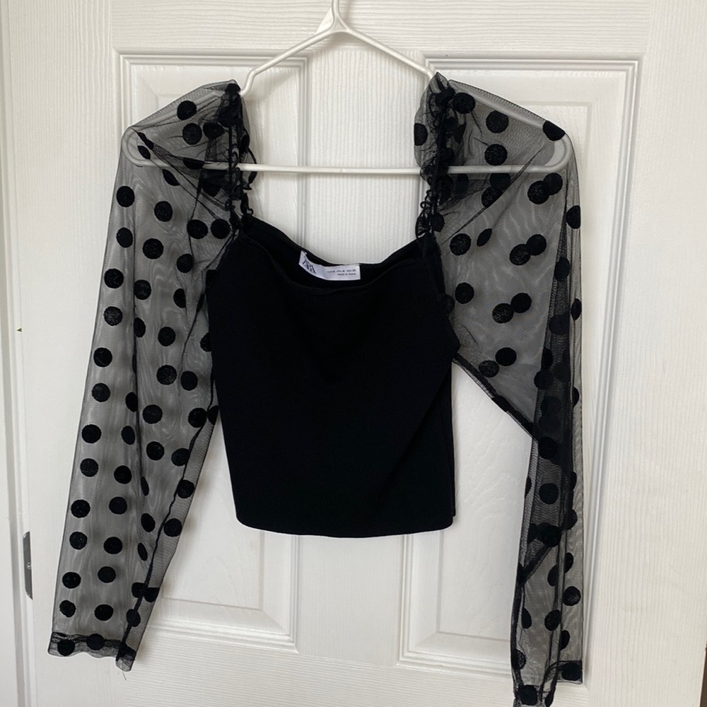 Zara - long, mesh polka dot sleeve top